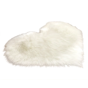 Plush heart-shaped white faux fur rug for cozy living room and bedroom home decor