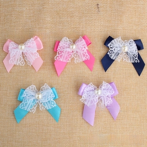 Lace bow accessories with pearls in pink, blue and purple for DIY hair crafts