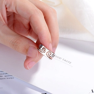 Silver and rose gold bicolor open ring with cloud patterns for couples