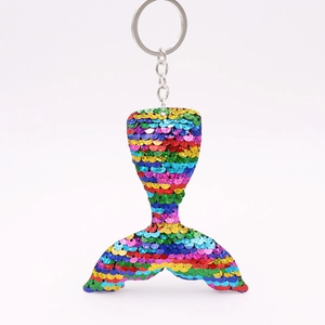 Reversible Sequin Mermaid Tail Keychain Glittery Fish Tail Bag Charm Sparkling Glitter Keyring For Women Girls Backpack Pendant Gift