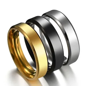 Polished Stainless Steel Ring Beveled Edge Comfort Fit Minimalist Plain Band Jewelry For Men Women