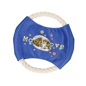 Durable cotton rope frisbee toy for dogs featuring Moonlove sleep illustration