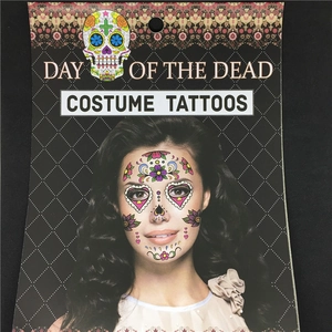 Day of the Dead face tattoo stickers with sugar skull and spider web motifs for Halloween