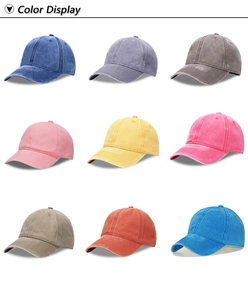 Detailed color display of vintage washed cotton baseball caps in nine different shades