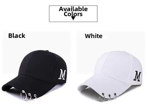 Détails des casquettes de baseball en coton noir et blanc avec anneaux et broderie M