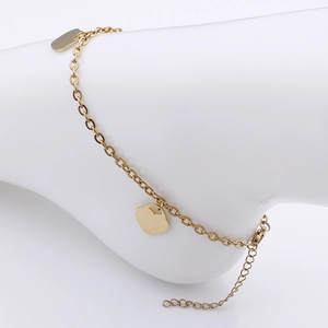 Bracelet de cheville doré simple et sexy avec pendentifs cœur et rectangle
