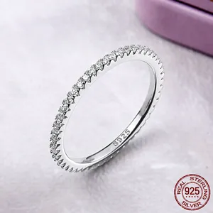 Classic 925 sterling silver eternity ring with sparkling round cut cubic zirconia stones