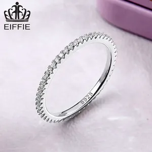 Classic 925 sterling silver eternity ring with sparkling round cut cubic zirconia stones