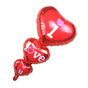 Three-tier red heart foil balloons with I Love U print for wedding party decoration