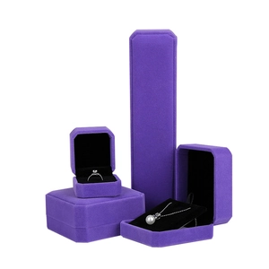 Purple velvet jewelry gift box set with black lining for rings and necklaces