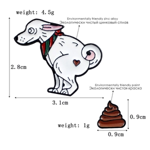 Detailed view of dog enamel pin set with weight and dimensions in white background
