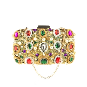Elegant Women Evening Clutch Bag Luxury Handmade Beaded Rhinestone Sequin Satin Satin Handbag With Chain Strap Party Wedding