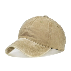 Close-up of washed cotton baseball cap showing detailed fabric texture and stitching