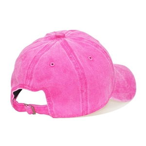 Detail view of washed cotton kids baseball cap with adjustable metal back buckle closure