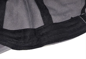 Macro shot of cotton baseball cap interior featuring black sweatband and reinforced stitching