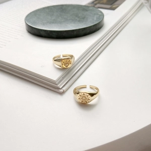 Retro S925 sterling silver gold rings with heart and star patterns in open design