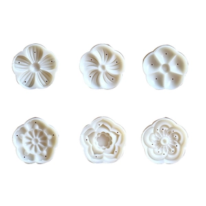 Set di 6 stampi per mooncake bianchi pressati a mano con motivi floreali 3D casa