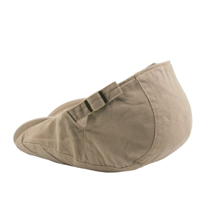 Classic khaki cotton flat cap with adjustable metal buckle and durable stitching