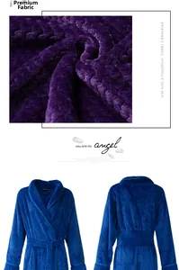 Detail view of thickened blue flannel bathrobe fabric with premium honeycomb texture