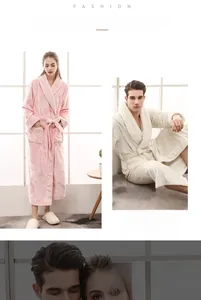 Détails de peignoirs en flanelle épaisse pour couples en rose et blanc, texture douce