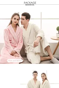Peignoirs de bain assortis en flanelle rose et blanche pour couples, vêtements de détente