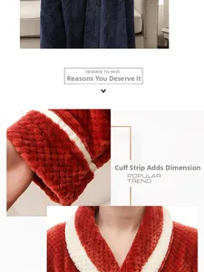Detail von Waffel-Flanell-Bademantel mit Ärmelpaspelierung und dickem Fleece-Gewebe