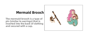 Detail view of pink hair mermaid enamel pin with golden plating and butterfly clutch