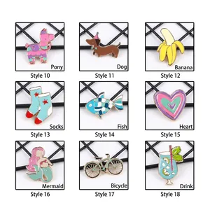 Set of 9 cute cartoon enamel pins including alpaca, dog, mermaid, and heart badges