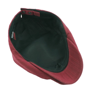 Deep red cotton linen beret cap with retro buckle and adjustable metal back strap