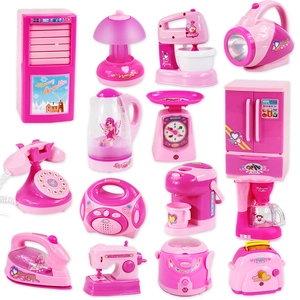 13-piece pink children's pretend play kitchen toy set with mini electronic appliances