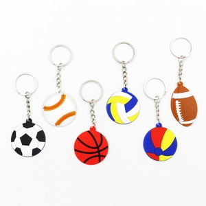 Set of 6 PVC sports ball keychains including soccer, basketball, baseball, and football