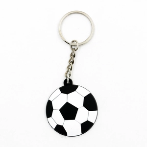 Classic black and white soccer ball keychain made of PVC with silver metal ring
