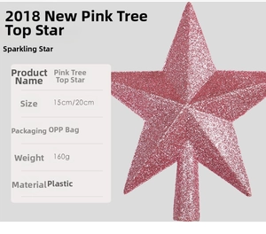 Pink glitter Christmas tree topper star dimensions and details in 15cm and 20cm sizes