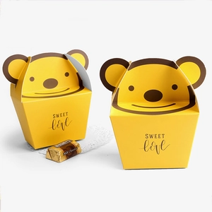 Boîte cadeau pliante en papier singe jaune de dessin animé avec texte Sweet Love