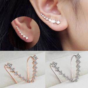 Copper Zircon Ear Crawler Earrings Gold Plated Gradient CZ Ear Climbers Fashion Minimalist Jewelry For Women