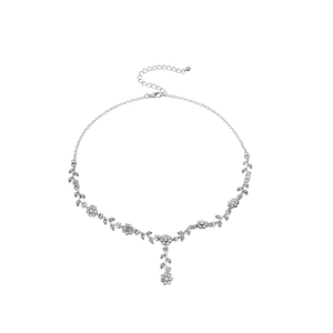 Minimalist silver flower bridal jewelry set with necklace and matching earrings