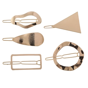 Five-piece gold geometric metal hair clip set with triangle and waterdrop shapes
