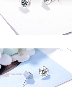 Detailed close-up of rose flower stud earrings with S925 silver stamp and zircon stones