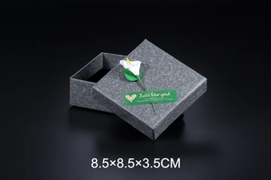 Deep grey marble textured jewelry box with calla lily flower and size 8.5x8.5x3.5cm