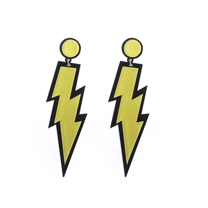 Fashionable acrylic lightning bolt earrings in yellow glitter finish for women
