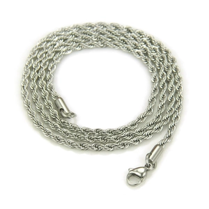 Classic 3mm stainless steel twisted rope chain necklace with silver finish and lobster clasp