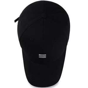 Classic black cotton baseball cap with white triple stripe embroidery and adjustable strap