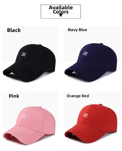 Collage of baseball caps in black, navy, pink, and orange with embroidered logo detail