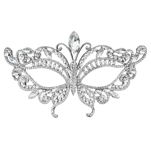 Luxury silver butterfly masquerade mask with sparkling rhinestones for bridal party