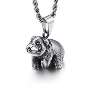Vintage silver-colored 3D panda pendant necklace with a durable twist rope chain