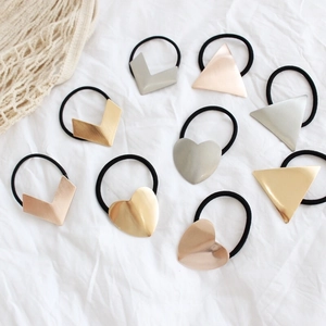 Set of 9 chic metallic geometric hair ties in gold silver and rose gold finishes