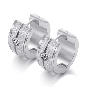 Frosted 18K gold 7mm hollow hoop earrings with sparkling central zircon stone