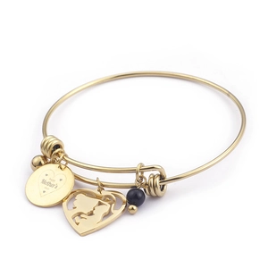 Golden Mother's Day bangle with heart charm and Happy Mother's Day engraving