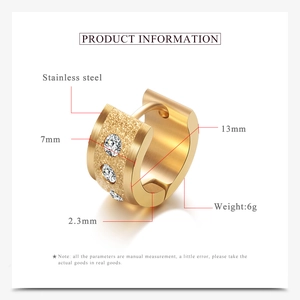 Detailed size parameters of 7mm frosted 18K gold earrings with inlaid cubic zirconia