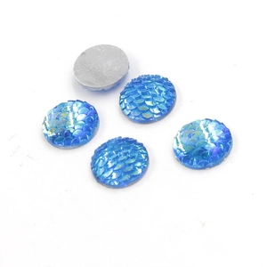 5-piece set of 14mm blue mermaid scale resin cabochons with AB finish for DIY jewelry making